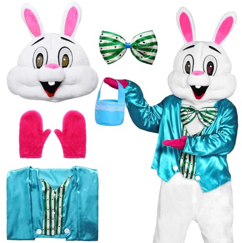 Harsever Costume Lapin Adulte, Deguisement Lapin Mascotte Déguisement de Lapin de Pâques avec Gilet Nœud Papillon et Panier, Déguisement Lapin Adulte pour Paques Mascarade Halloween (Style B, F)