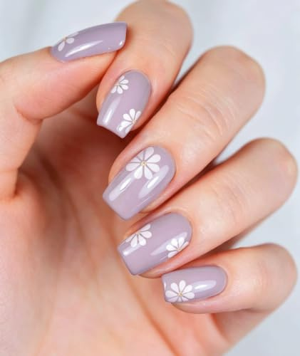 JMEOWIO Nagelfolie UV Härtend Weiße Blumen Hellviolett UV Gel Nail Strips Nagelsticker Nagelaufkleber Nail Art Dekoration Nageldesign Zubehör
