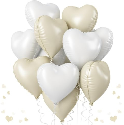 Herz Folienballon Creme und Weiß, 10 Stück 18 Zoll Weiß Creme Herz Folien Luftballons Grau Cremefarbene Valentinstag Partydekoration Luftballons für Geburtstag Hochzeit Verlobung Valentinstag