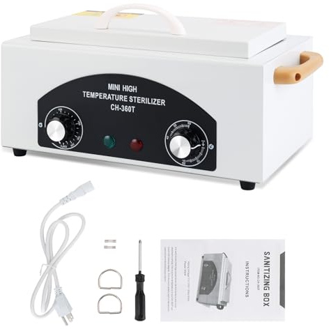 Winb Stérilisateur haute température, mini autoclave avec minuteur, 110 V, 300 W, capacité de 1,5 L, pour outils dentaires, équipements de coiffure et manucure avec poignée.