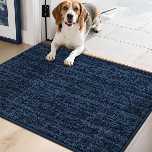 COSY HOMEER-Door-Mat Dirt Trapper Entryway Rugs 20x32 Non Slip Washable Entrance Mats Absorbent Welcome Mat Low Profile Dog Door Mats for Front Back Doomats and Wet Shoes,Navy Blue