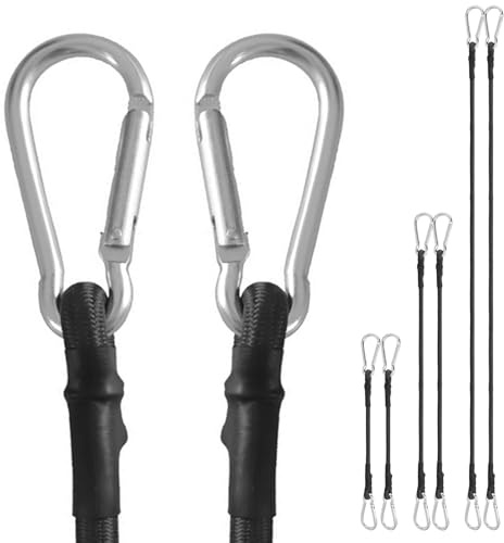 LangRay Corde Elastiche con Gancio, Cinghie di Fissaggio con Moschettone, Tenditori di Fissaggio Corda Elastica per Teloni Trasporto Bagagli Moto Bici, Nero (6pcs 30 60 100cm)