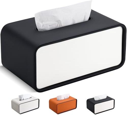 GORESE Taschentuchbox,Leder Rechteckige Kosmetiktücherbox Papiertaschentuchhalter Taschentuchspender Tücherbox Tissue Box für Büro, Zuhause, Auto, Badezimmer(Schwarz)