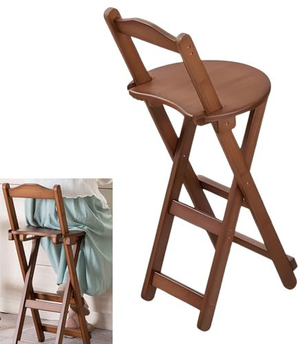 Sgabello da bar pieghevole portatile in bambù con schienale e poggiapiedi - Sgabello in legno pieghevole per casa, bistrot, campeggio e camper, non richiede montaggio, marrone, altezza seduta 74 cm