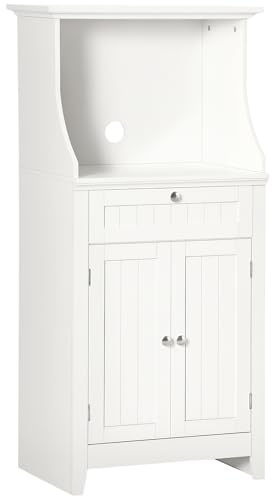 HOMCOM Mobile Cucina per Microonde e Piccoli Elettrodomestici, Mobile da Cucina con Supporto per Forno Microonde, Cassetto e Armadietto 2 Ante con Ripiano Regolabile, 60x40x122.5 cm, Bianco