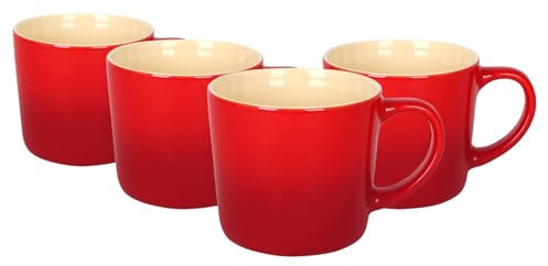Argon Tableware 330ml New Bone China Ombre Mugs - Red - 4X Colourful Glazed Fine Ceramic Stoneware Pottery Coffee Tea Cup Set | Microwave & Dishwasher Safe