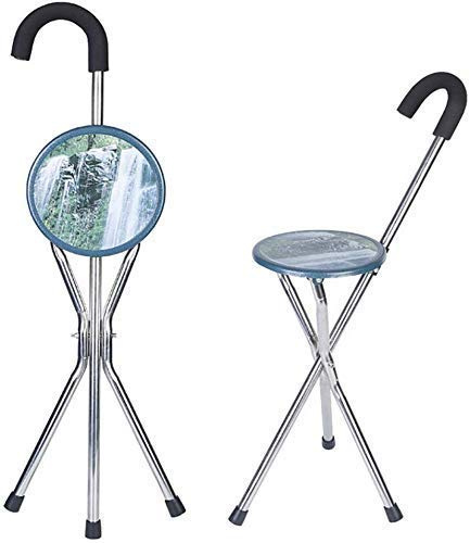 DUIRHNFV Béquilles réglables, Tabouret de Canne en Alliage d'aluminium réglable en Hauteur de siège de Canne Pliante béquilles de Canne de Marche à 3 Pieds