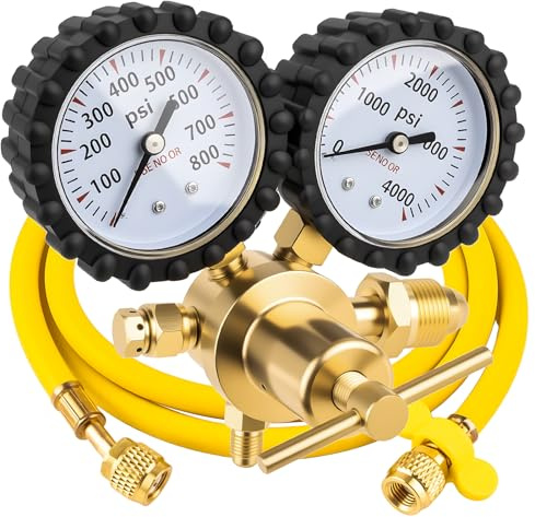 Siasky Nitrogen Regulator with 1/4-Inch Male Flare Outlet, 0-800 PSI Delivery Pressure, 78.7 Hose - Brass CGA580 Inlet, HVAC Nitrogen Tank Regulator Kit for AC Pressure Testing