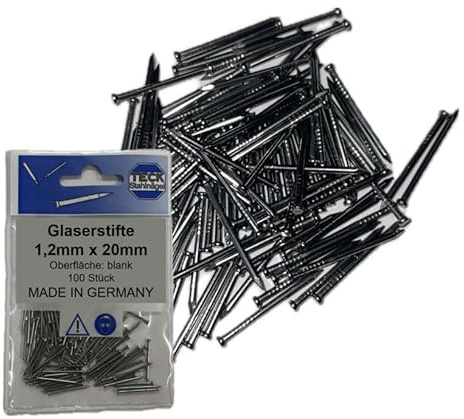 Teck Glaserstifte 1,2 x 20 mm – 100 Stück – Blank poliert – Drahtnägel für Holz, Glasleisten, Feinarbeiten, Rahmstifte – Made in Germany - Direkt vom Hersteller