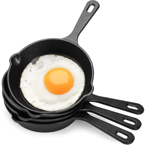 Hiceeden 4 Pack Small Cast Iron Skillet, 5-1/2 Inch Frying Pans with Double Drip-Spouts for Stove, Oven, Grill Safe, Indoor and Outdoor Use, Non-stick