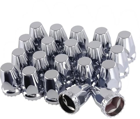 33mm by 2 3/4in Thread On Chrome Nut Cover Caps ABS Plastic Anti-Rust Screw-on Lug Nut Covers for Semi Trucks (Pack of 20)