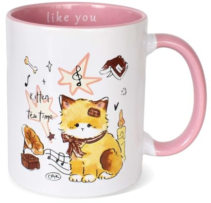 Eclove Tazza con Gatto Note Musicali, Tazza da Caffè in Ceramica da 300ml con Design Divertente, Regalo Originale per Amanti dei Gatti, Musicisti, Natale, Compleanno