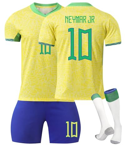 Generisch Brasilien Fußball Trikots für Kinder/Erwachsene, Brasilien Fussball Trikot Shorts Socken Set Jungen Herren Trainingsanzug