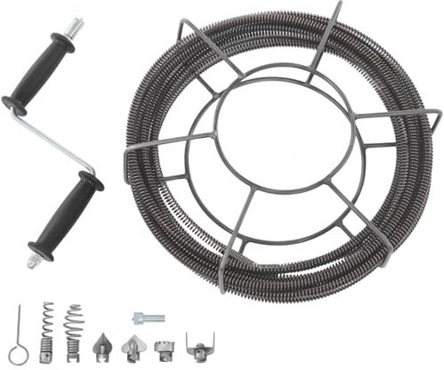 Rohrreinigungsspirale (5m+5m Feder-Draht) Ø12mm mit Kralle Kurbel für Rohrreinigungsmaschine Abflussreiniger Spirale Abfluss Rohrreinigung Spirale Stahl Abflussspirale mit Adaptern für Ø50-120mm-Rohr