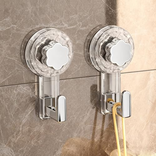 Cosiesnest 2 Pezzi Ganci a Ventosa Extra Resistenti, Ganci per Carichi Pesanti Senza Foratura con Manopola Girevole per Asciugamani da Bagno, da Cucina, Chiavi e Ghirlande Natalizie Capacità 5 kg (B)