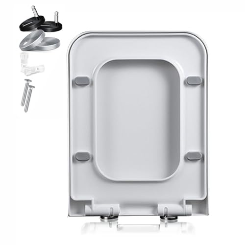 Asiento de Inodoro Cuadrado con Cierre Suave - Asiento de Inodoro PP Blanco con liberación rápida, fácil instalación con bisagras Ajustables de fijación Superior, Rectangular, 36 * 47 cm (36 * 47 cm