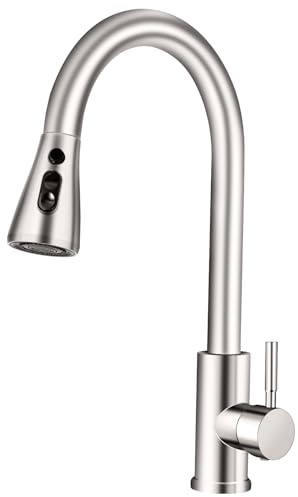 Grifo Cocina Extraible con 3 Modos, 360° Giratorio Grifo Cocina con 50cm Extensible, Grifo Cocina Fregadero, SUS 304 Inoxidable, Ajuste de agua caliente y fría, Preinstalado
