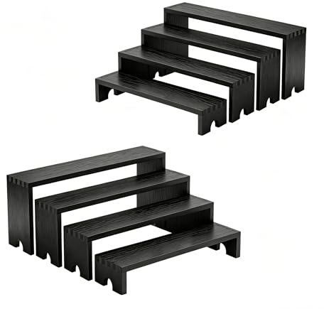 2 Set Wooden Display Stands,4 Tier Black Wood Perfume Stand Display Riser | Wooden Cologne Organiser,Large Tiered Display Stand Shelf for Fragrance Makeup Figurine Cosmetics Spice Cupcake Small Plants