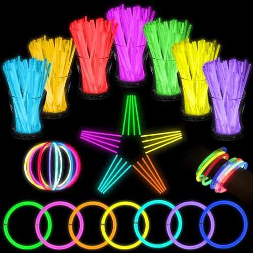 Shertang 100 Unidades Barritas Luminiscentes para Fiestas, Pulseras Fluorescentes Brillantes para Niños y Adultos con Conectores, Kit de Accesorios Luminosos para Cumpleaños, Conciertos y Fiestas Noct