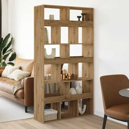 Yisssmeng Bücherregal Artisan-Eiche 100x33x187,5 cm mit 15 Fächern Massiver Holzwerkstoff Stabiler Stand Modernes Design Vielseitig für Büro Wohnzimmer
