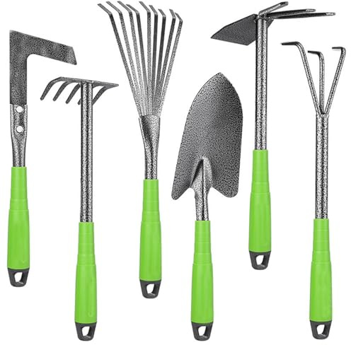 Kit de Jardinage Compact | 6 Pièces en d'Aluminium Robuste Portable Multifonction | Outils À Main Et Râteaux De Jardinage Extérieur - pour Plates-Bandes, Bonsais, Ameublissement et