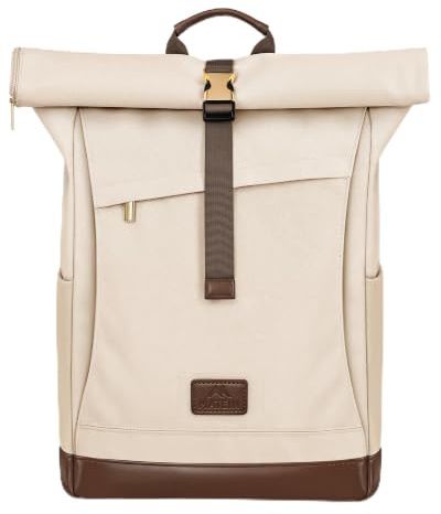 MATEIN HER Rolltop Rucksack Damen Groß, Rucksack Damen Wasserdicht, 22-28L | Laptop Rucksack Damen Groß 17 Zoll, Rucksack Rolltop mit Jackenfach, Tagesrucksack für Uni, Arbeit, Resien, Fahrrad, Beige
