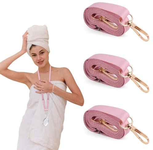 3pcs Drain Lanyard for Shower, Adjustable Shower Strap Drain Bag Holder Accessory Essentials Must Haves Supplies for Women with Special Need (Pink)
