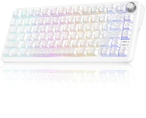 RedThunder K75 75% Wireless Mechanical Gaming Keyboard,Creamy Gasket-Mounted,Volume Knob,US Layout,Keycaps-Side Print,2.4G/BT/USB-C,RGB Underglow Lighting,Hot swappable Fast Apricot Switch for PC Mac
