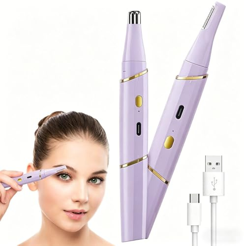 Depiladora Facial Mujer, YiYunTE 2 en 1 Doble Cabeza Cortapelos Nariz Mujer Hombres, Recargable Corta Quita Cortador Recortador Pelos Nariz, Nose Hair Trimmer Depiladora Facial para Cejas Oreja morado