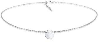 Elli Damen Halskette Choker Kreis Plate Matt Geo Plättchen in 925 Sterling Silber