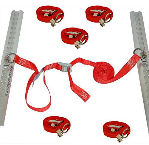 6 x Spanngurt / Zurrgurt, LC 300 daN, 5m, 25mm, Klemmschloss, Endbeschlag mit Ring, Sicherungsnaht