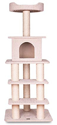 Bontoy Kratzbaum Carlo in Creme I 55,5 x 50,5 x 130 cm I mit 8 cm Sisalstämmen I auch für große Katzen geeignet I Spielen I Kratzen I Ausruhen I Treppe zur Höhle