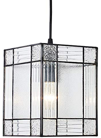 Happy Homewares Contemporary Clear Glass Tiffany Easy Fit Pendant Light Shade with Square and Rectangular Panels by Happy Homewares