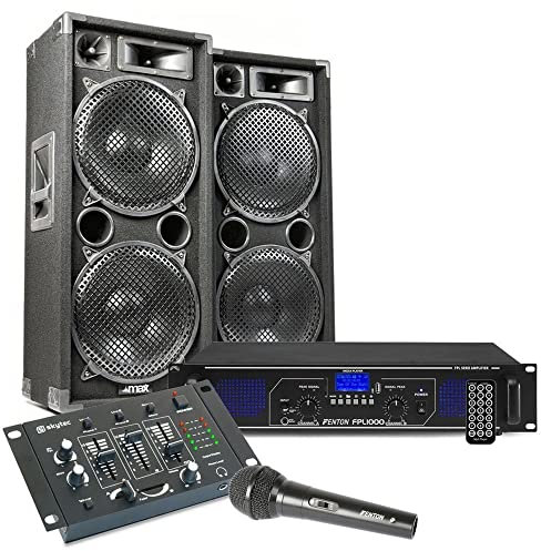 MAX212 Kit de Sono DJ, Amplificador y Mezclador – 2800 W, kit perfecto para principiantes y profesionales, ideal para animar tus veladas negras