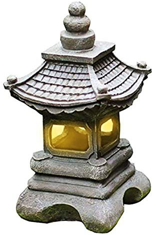 Outdoor Japanese Style Solar Zen Garden Lights Lantern Pagoda Light Solar Garden Lamp Statue Farmhouse Balcony Creative Decoration Lamp Tower Garden Ornaments Décor Resin Sculptures ,17*34 cm