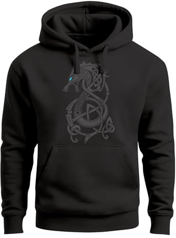 Neverless® Hoodie Herren Wolf Fenrir Fabelwesen Wikinger nordische Mythologie Odin Kapuzen-Pullover Fashion Streetstyle