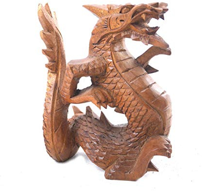 Statua Drago 15 cm in legno intagliato a mano - Decorazione asiatica