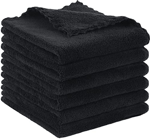 SUNLAND 6 Stück Mikrofaser Abschminktuch Waschlappen Schwarz 30 x 30 cm | ultraweich Gesichtsreinigungstuch wiederverwendbar Makeup Entferner Tuch Waschbar Gesichtstücher für Alle Hauttypen