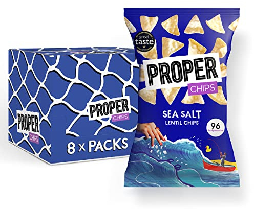 PROPERCHIPS - Sea Salt Lentil Chips, Vegan, Gluten Free Snacks, Sharing Bags 85g (8 Packs)