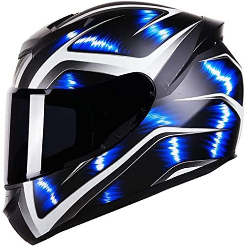 Motorradhelm Integral-Motorradhelm ECE-geprüft mit Visier Motorrad Moped Street Bike Motocross Racing Crashhelm für Herren und Damen,Blau,XXXL 61~63cm