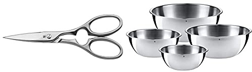 WMF Grand Gourmet Küchenschere 20 cm, Kapselheber, Schraubverschlussöffner, Cromargan Edelstahl & Gourmet Schüsselset 4-teilig, Edelstahl Schüsseln für die Küche 0,75l - 2,75l, Rührschüssel