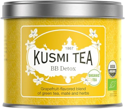 Kusmi Tea - BB Detox Bio - Mélange Biologique de Thé Vert, Maté et Pamplemousse - Thé Yerba Mate Aromatisé - Parfums Fins et Acidulés - Boîte Thé Métal 100g - Quantité pour environ 50 Tasses