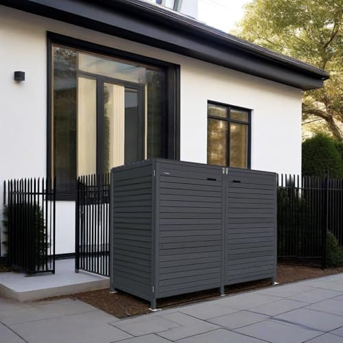 Mülltonnenbox 120L KLEINE Tonnen Mülltonnenverkleidung Mülltonnecontainer Adria24 Aufbewahrungsbox Holz vorimprägniert in anthrazit mit Rückwand (2 Tonnen)