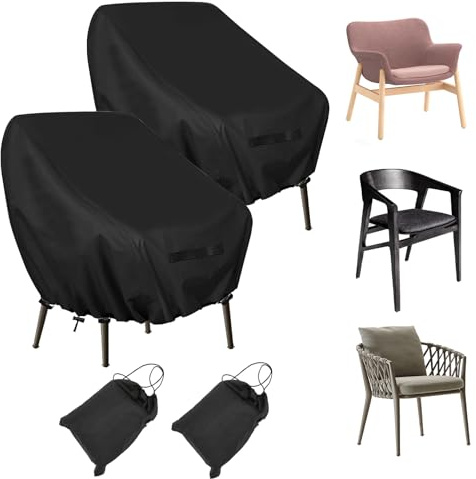 Timisea 2 Stück Schutzhülle Gartenstühle Abdeckung, Schutzhülle für Gartenstühle, Gartenstuhl-Schutzhülle,Oxford Stoff Wasserdicht Staubdicht UV-Schutz Gartenmöbel Abdeckplane(97 * 89 * 74cm)