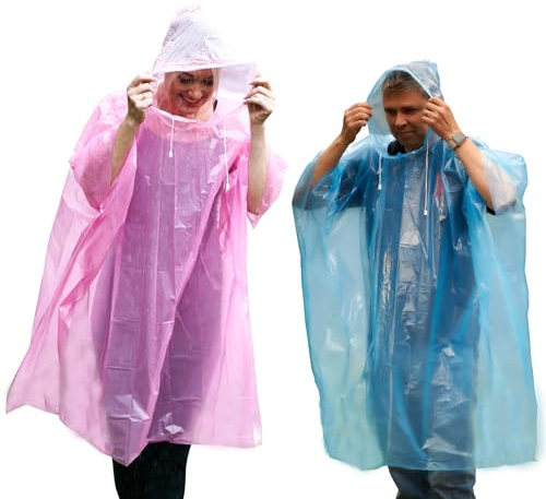 Start and Drive Ltd Poncho Rain Coat Waterproof Plastic Adult Size with Hoods men and women emergency disposable Pocket size Raincoat Thin and Strong Hiking Keep Dry
