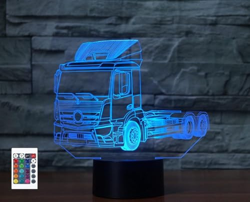 3D Lkw Fahrzeug Nachtlichter Fernbedienung 16 Farben Illusion Acryl LED Tisch Nachttisch Lampe Kinder Schlafzimmer Schreibtisch Dekor Geburtstag Geschenke Spielzeug für Kinder
