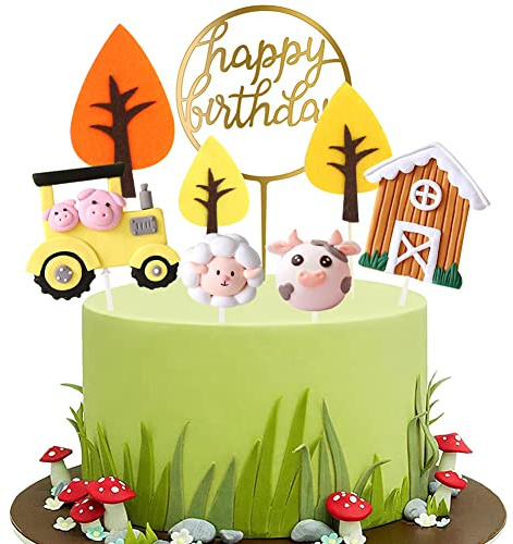 HGSHUO Bauernhof Tortendeko Geburtstag Kuchen Deko Tiere Cake Topper Happy Birthday Cupcake Topper Kindergeburtstag Torte Deko Herbst Dschungel Party Kuchendeko Geburtstagsdeko