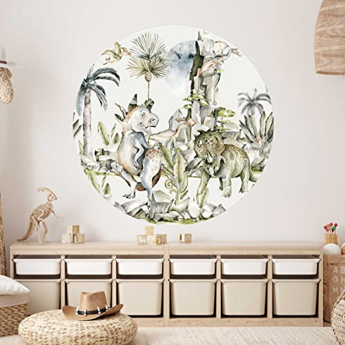 WANDKIND Dinosaurier Wandtattoo Kinderzimmer RUND V377 | handgezeichnet | AUFKLEBER Kindergarten | Babyzimmer Wandsticker Wanddeko Dekoration Dino (100 cm Ø)