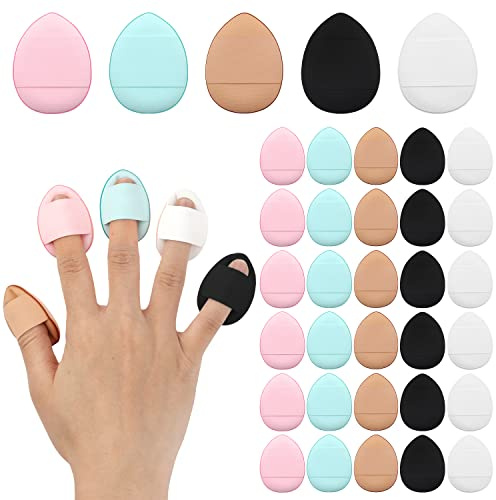 35pcs Éponge Doigt Maquillage, Houpette Maquillage Poudre Doigt Outils de Maquillage Soft pour Fond de Teint, Sous les Yeux, Crème, Correcteur, Ombre à Paupières (5 Couleurs)