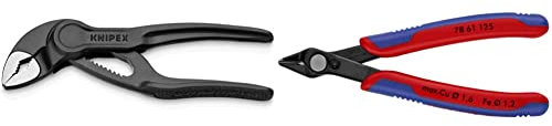 KNIPEX Cobra® XS, Mini-Wasserpumpenzange | Rohrzange, Edc-Mini, 100 mm, 87 00 100 & Electronic Super Knips, Elektronik-Seitenschneider für weiche Drähte und Lichtwellenleiter LWL, 125 mm 78 61 125